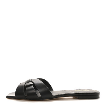 SAINT LAURENT Calfskin Tribute 05 Slide Sandals 38 Black