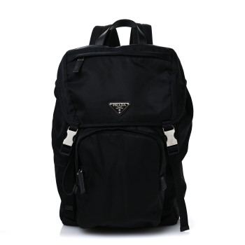 PRADA Re-Nylon Saffiano Logo Double Buckle Backpack Black