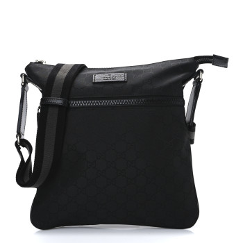 GUCCI Nylon Monogram Small Flat Messenger Bag Black