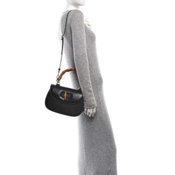 GUCCI Boarded Dyana Lux Calfskin Web Medium Bamboo 1947 Top Handle Bag Black