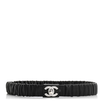 CHANEL Ruched Calfskin Crystal CC Turnlock Belt  80 32 Black