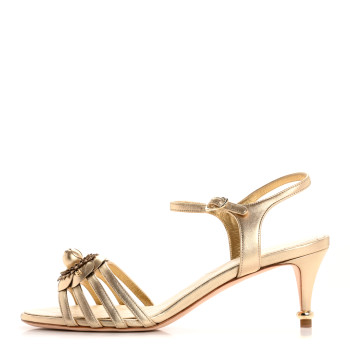 CHANEL Metallic Lambskin Camellia Sandals 40 Gold