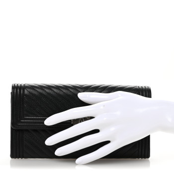 CHANEL Caviar Chevron Quilted Boy Flap Wallet Black