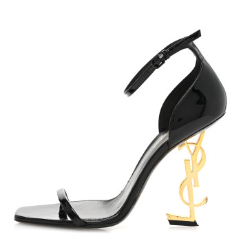 SAINT LAURENT Patent Calfskin Opyum 110 Sandals 39.5 Black Gold