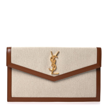 SAINT LAURENT Canvas Uptown Pouch Natural Beige Brick