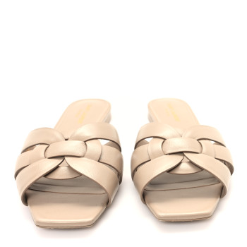 SAINT LAURENT Calfskin Tribute 05 Slide Sandals 38.5 Dark Beige
