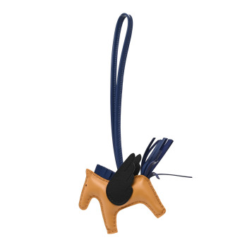 HERMES Milo Lambskin Grigri Rodeo Pegase Horse Bag Charm PM Sesame Black Bleu Saphir