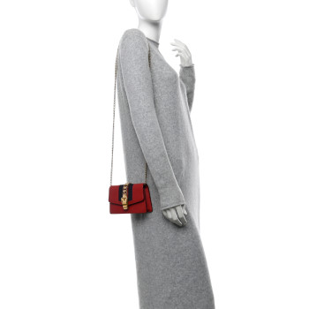GUCCI Calfskin Super Mini Sylvie Chain Shoulder Bag Hibiscus Red