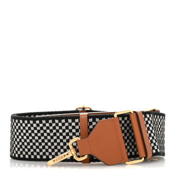 FENDI Ribbon Vitello King Logo Embossed Gingham Woven Adjustable Strap You Panna Black Cuoio