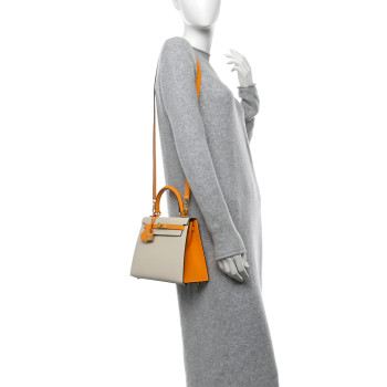 HERMES Epsom Bi-Color Horseshoe Kelly Sellier 25 Craie Jaune D'or