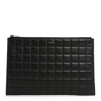 SAINT LAURENT Calfskin Quilted Zipped Pouch Black