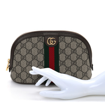GUCCI GG Supreme Monogram Textured Calfskin Web Large Ophidia Cosmetic Case Beige Ebony New Acero