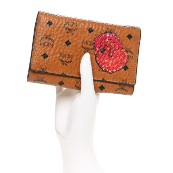 MCM Visetos New Year Series Rooster Three-Fold Flap Wallet Cognac
