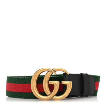GUCCI Nylon Calfskin Double G Web 40mm Belt 100 40 Green Red Black