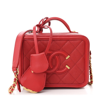 CHANEL Caviar Quilted Small CC Filigree Vanity Case Red
