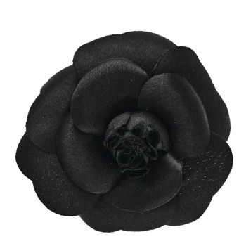 CHANEL Fabric Camellia Brooch Black