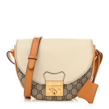 GUCCI GG Supreme Monogram Calfskin Small Padlock Messenger Shoulder Bag Beige Mystic White Sun Oil