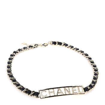 CHANEL Lambskin Metal Crystal Baguette Logo Chain Belt 90 36 Black
