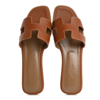 HERMES Box Calfskin Oran Sandals 40 Gold