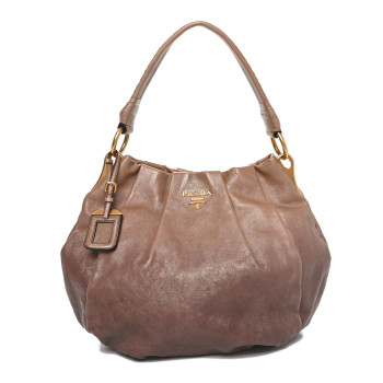 PRADA Glace Mordore Sfumata Pleated Hobo Blond Mordor
