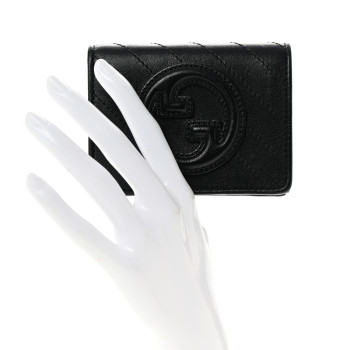 GUCCI Sakai Be Green Calfskin Diagonal Stitched Blondie Card Case Wallet Black