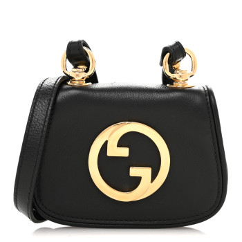 GUCCI Roxy Calfskin Blondie Card Case Wallet with Strap Black