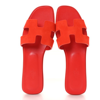 HERMES Suede Goatskin Oran Sandals 40.5 Rouge Grenadine