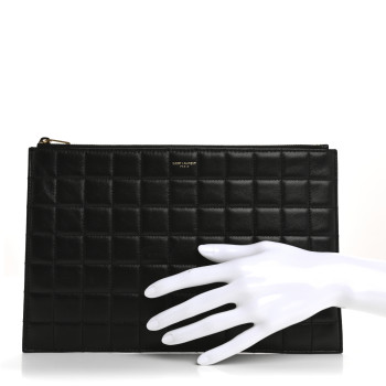 SAINT LAURENT Calfskin Quilted Zipped Pouch Black