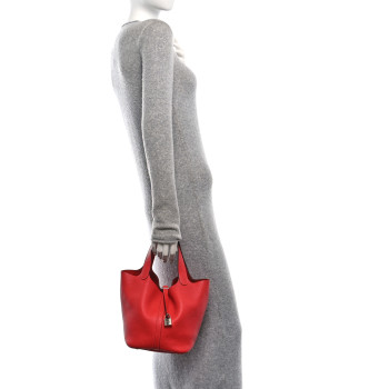 HERMES Taurillon Clemence Picotin Lock 22 MM Rouge Pivoine