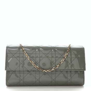 CHRISTIAN DIOR Patent Cannage Lady Dior Rendezvous Wallet On Chain Grey