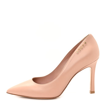 LOUIS VUITTON Calfskin Signature Pumps 37.5 Nude Pink
