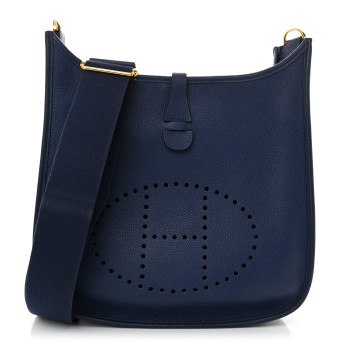 HERMES Taurillon Clemence EVELYNE III PM Bleu Encre