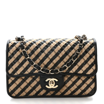 CHANEL Raffia Jute Striped Small Urban Jungle Single Flap Black Beige