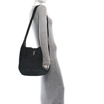 SAINT LAURENT Raffia Monogram Le 5 A 7 Medium Tote Black
