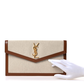 SAINT LAURENT Canvas Uptown Pouch Natural Beige Brick