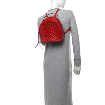 GUCCI Calfskin Matelasse GG Marmont Dome Backpack Hibiscus Red