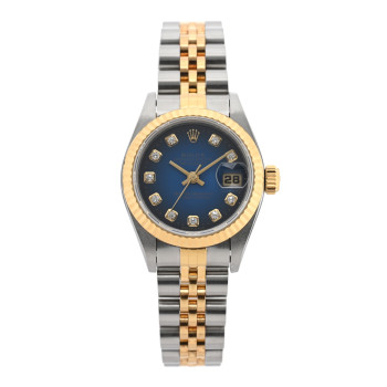 ROLEX Stainless Steel 18K Yellow Gold Diamond 26mm Oyster Perpetual Datejust Watch Blue Gradient 69173