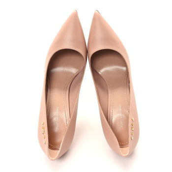 LOUIS VUITTON Calfskin Signature Pumps 37.5 Nude Pink