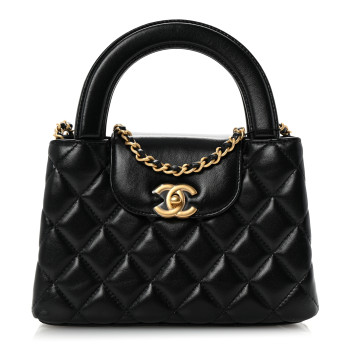 CHANEL Shiny Aged Calfskin Quilted Nano Kelly Shopper Black