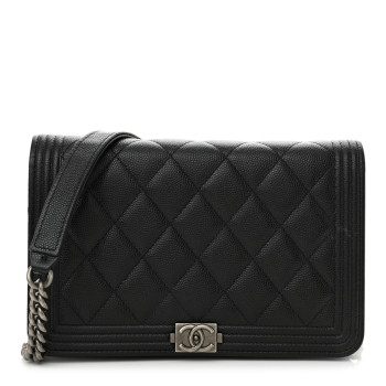 CHANEL Caviar Quilted Boy Wallet On Chain WOC Black