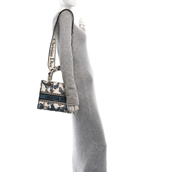 CHRISTIAN DIOR Canvas Toile de Jouy Mexico Embroidered Medium Lady D-Lite White Blue Multicolor