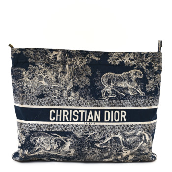 CHRISTIAN DIOR Technical Fabric Toile De Jouy Reverse Diortravel Zipped Pouch Blue Multicolor