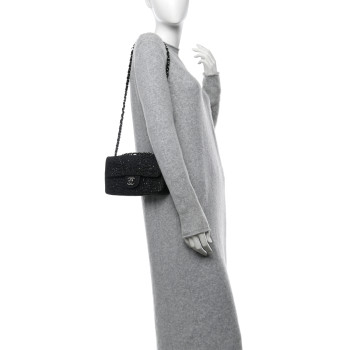 CHANEL Metallic Snakeskin Sequin Flap Black