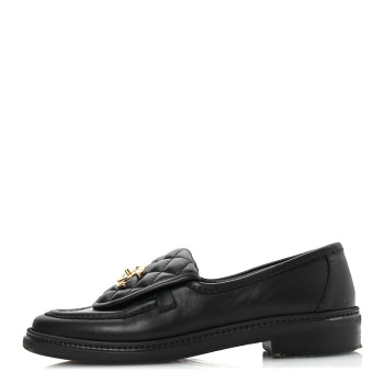 CHANEL Lambskin Quilted CC Turnlock Loafers 37 Black