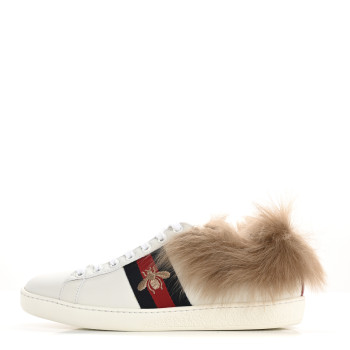 GUCCI Calfskin Wool Web Bee Embroidered Womens Ace Sneakers 36 White