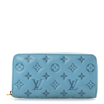 LOUIS VUITTON Lambskin Embossed Monogram Coussin Zippy Wallet Turquoise