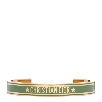 CHRISTIAN DIOR Metal Enamel Code Bangle Bracelet Light Green Gold