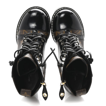 LOUIS VUITTON Patent Calfskin Monogram Star Trail Ankle Boots 38 Black