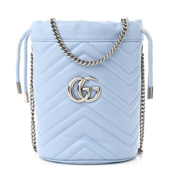 GUCCI Calfskin Matelasse Mini GG Marmont 2.0 Bucket Bag Porcelain Light Blue