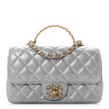 CHANEL Metallic Lambskin Quilted Mini Strass On Top Flap Silvery